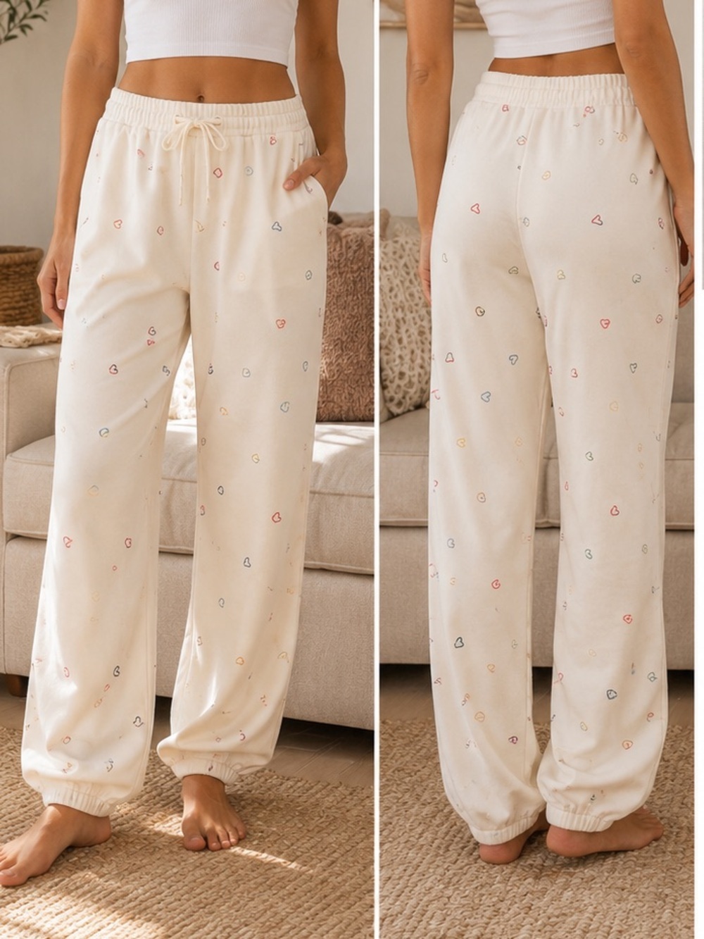 if it were me Cream Joggers with Multicolor Heart Doodle LARGE